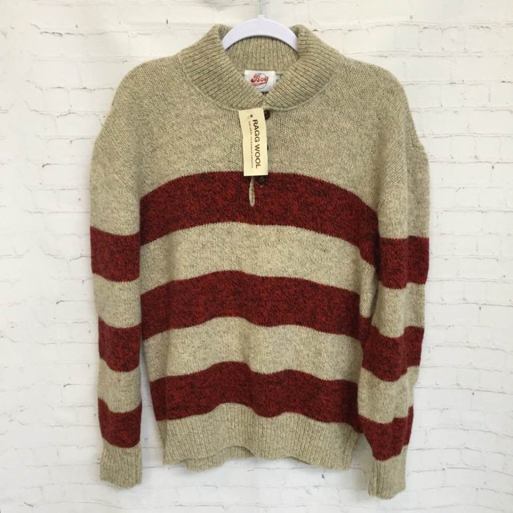 Vintage BOG SPORT Wool Henley Sweater Striped Grandpa Style MEN'S  Sz XL NEW